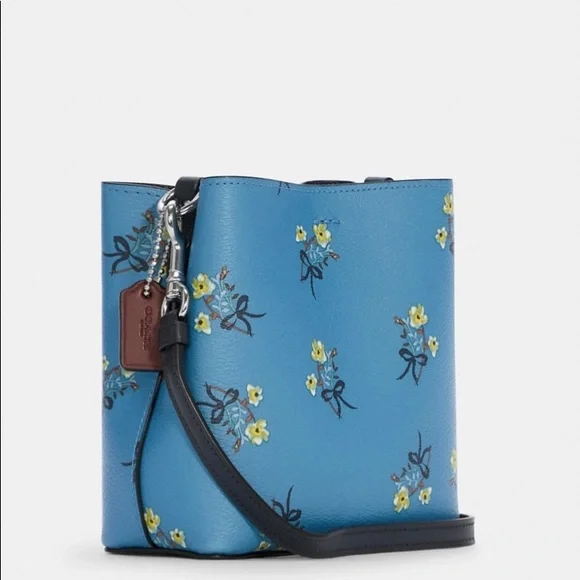 Coach Mini Town Bucket Bag In Floral Bow Print Canvas Purse Crossbody Bag Blue - Picture 3 of 5